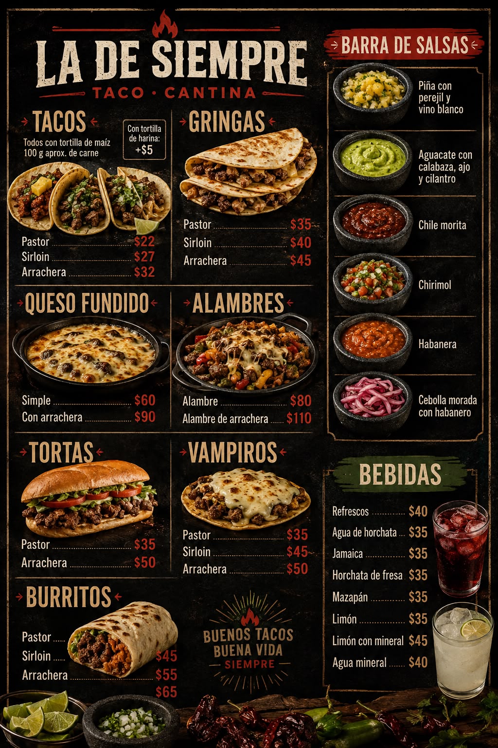 Menú actual de La de Siempre, alimentos y bebidas